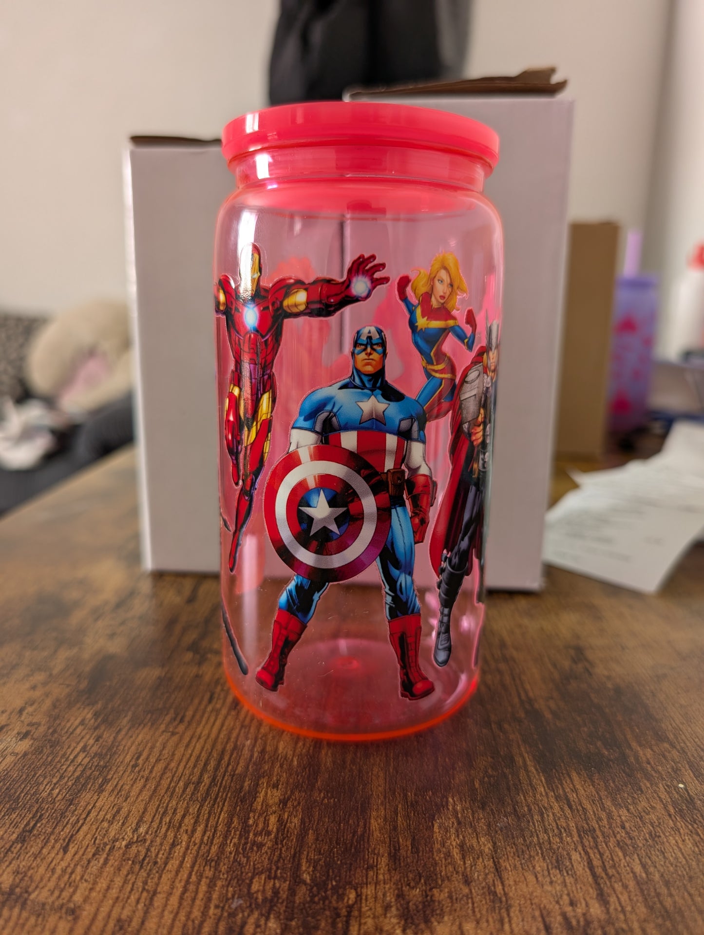 16 oz Red Acrylic Single wall tumbler super hero's - Ready to ship