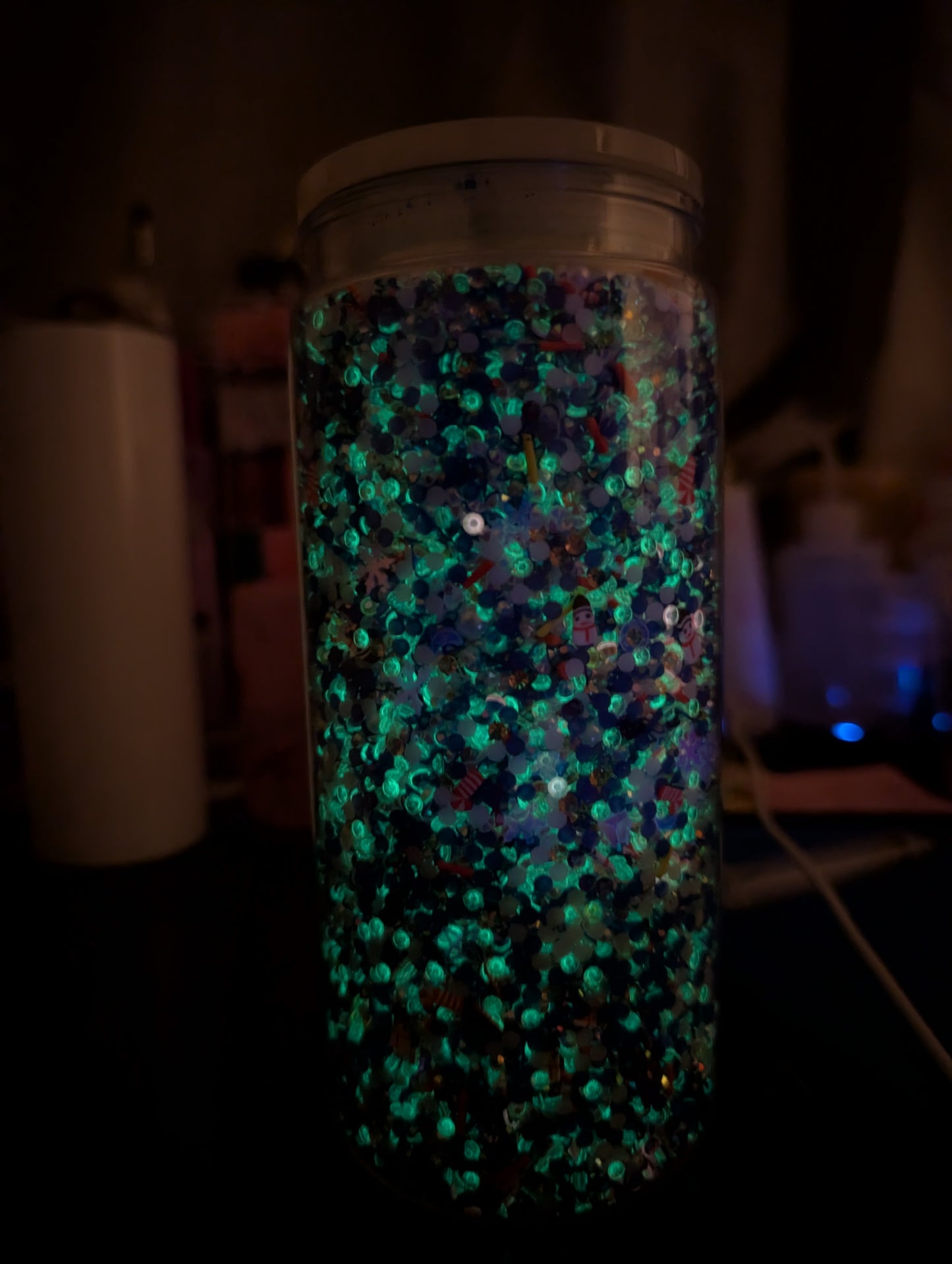 20oz Rhinestone snow globe glow in the dark ready to ship.