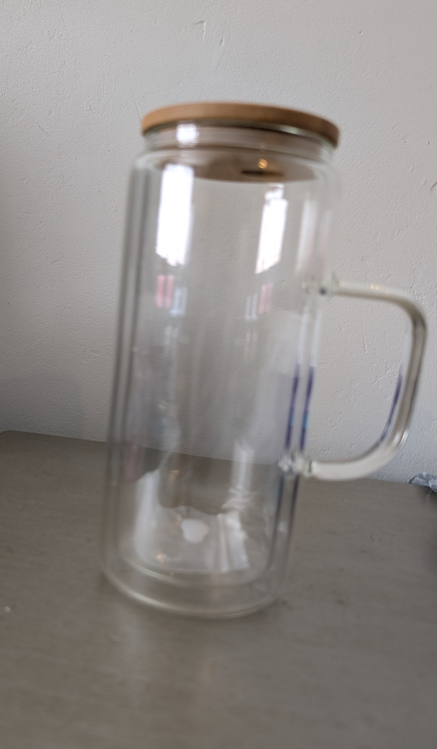 16oz Glass handle Snow globe with Bamboo Lid, to be made on the live