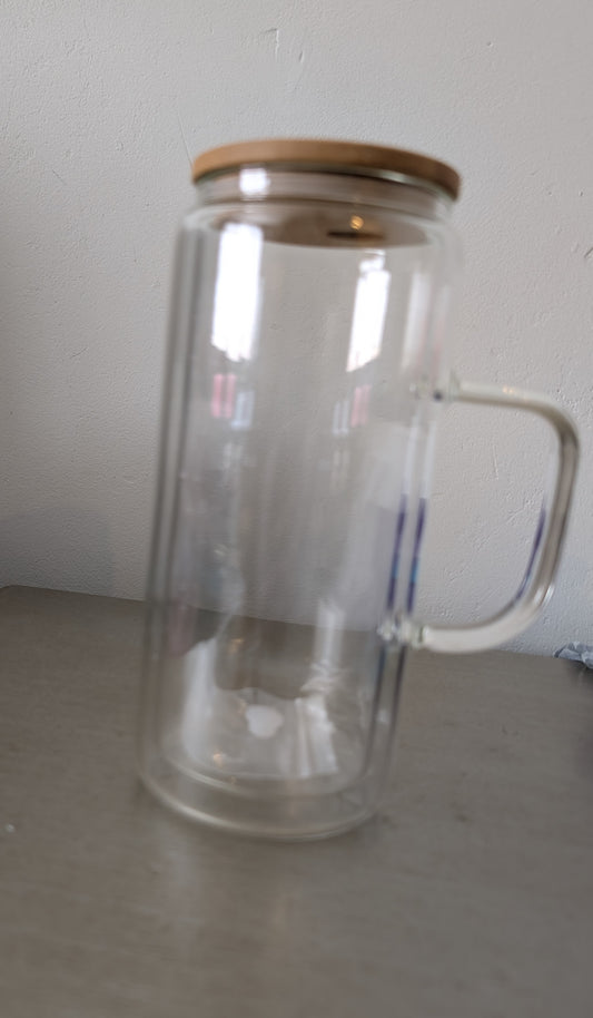16oz Glass handle Snow globe with Bamboo Lid, to be made on the live