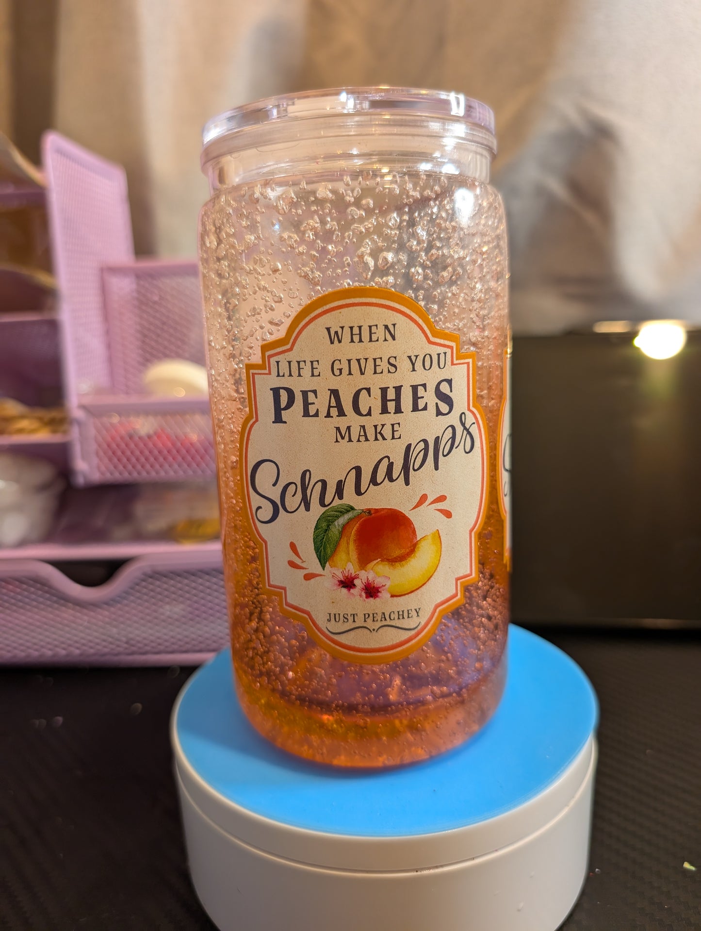 16 oz clear Acrylic Tumbler Peach Schnapps - ready to ship