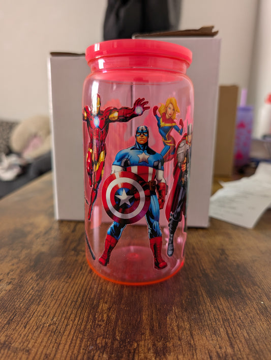 16 oz Red Acrylic Single wall tumbler super hero's - Ready to ship