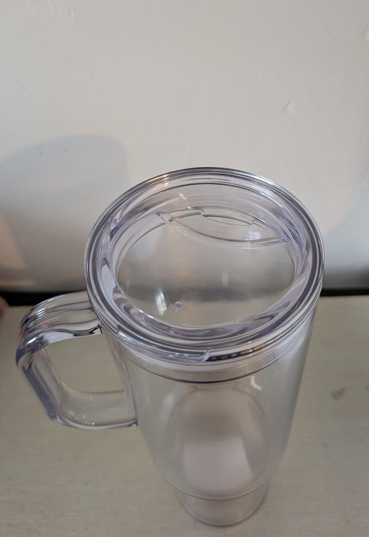 Plastic 40 oz Slow globe tumbler with handle and Straw.