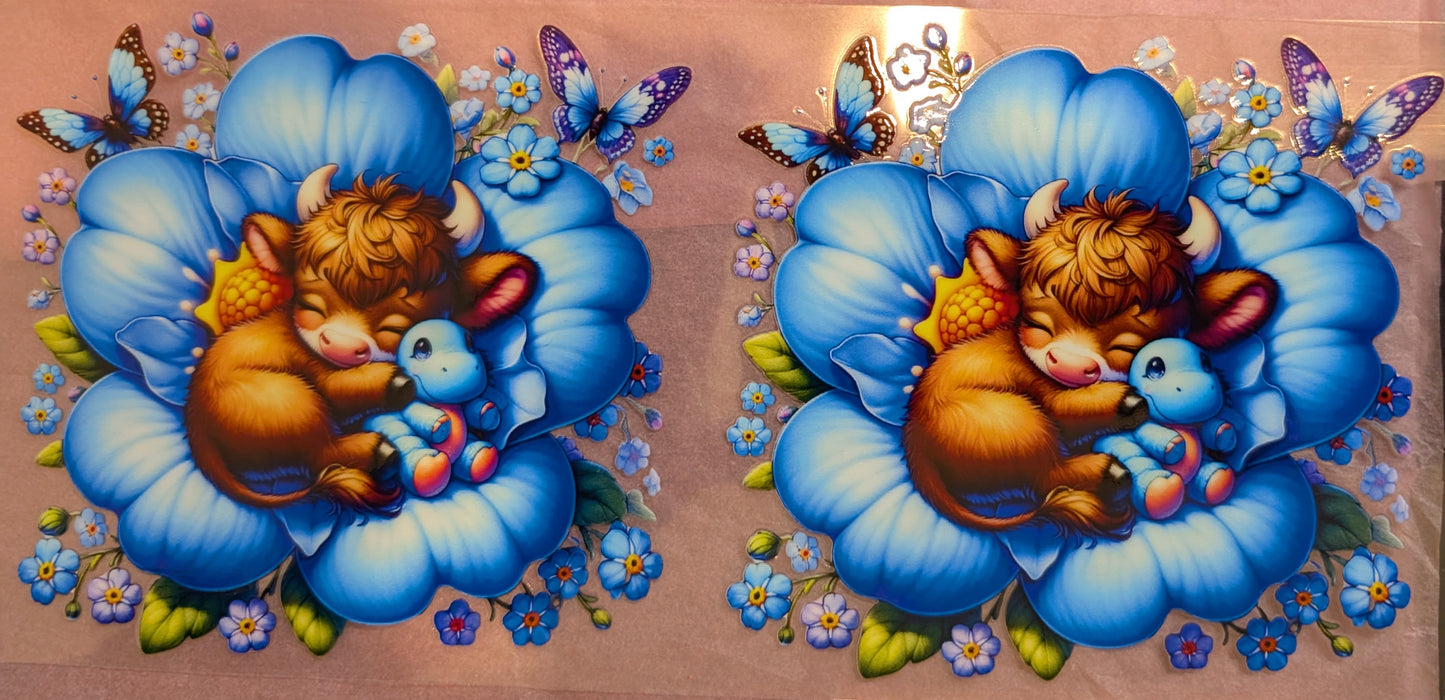 B002-B Highland Cow Blue Flower