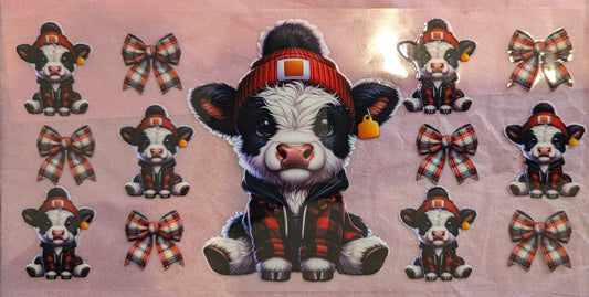 B001-Highland cow with hat 16 oz wrap