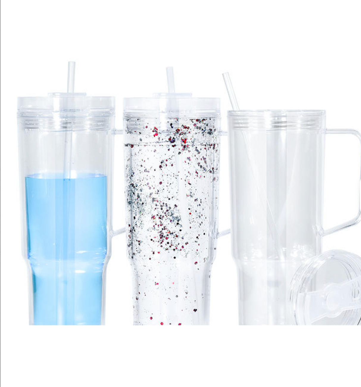 Plastic 40 oz Slow globe tumbler with handle and Straw.