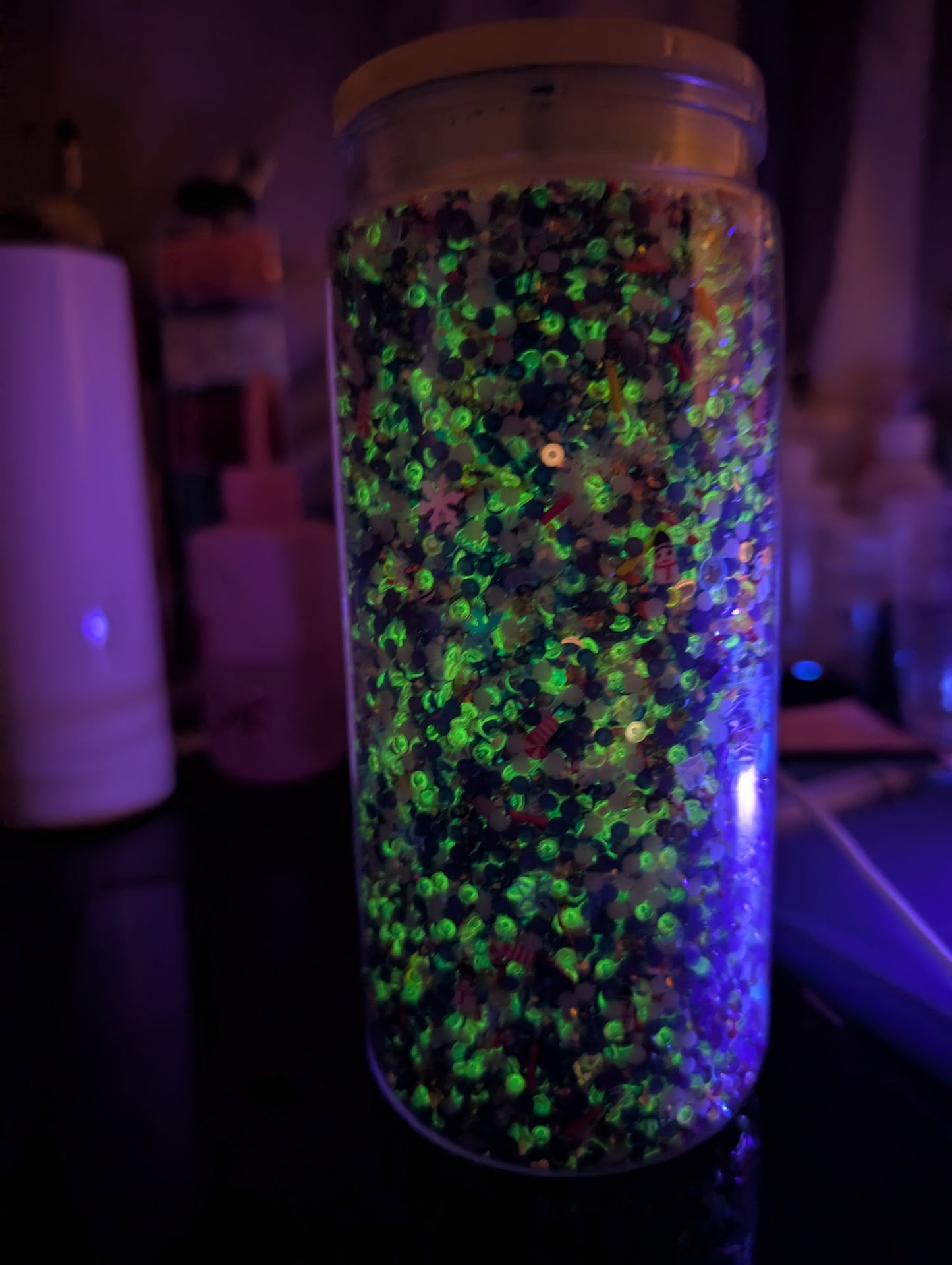 20oz Rhinestone snow globe glow in the dark ready to ship.